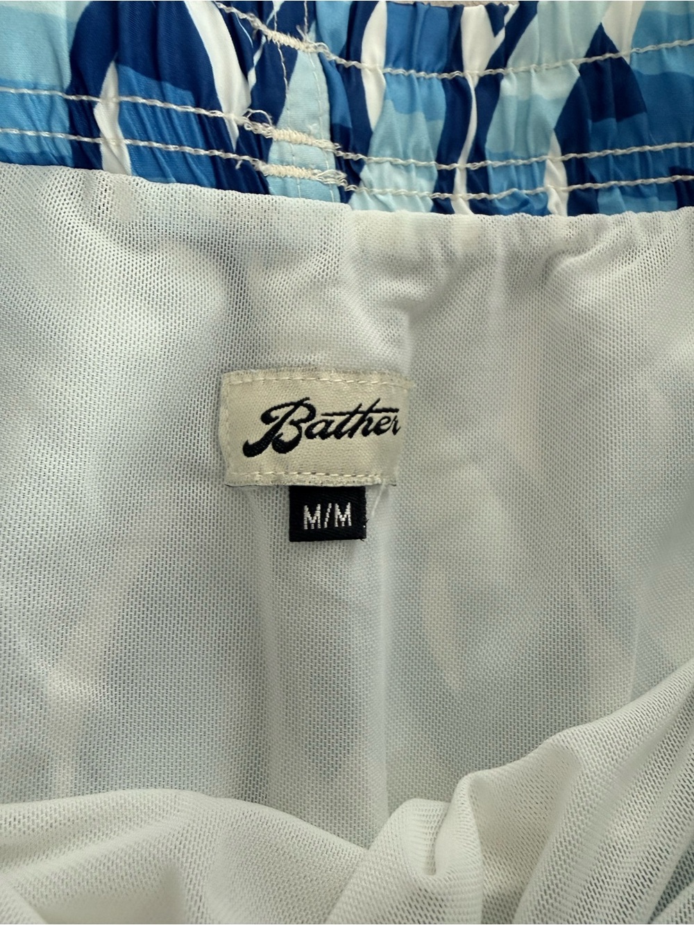 Men's Blue Wave-Pattern Swim Trunks with Drawstring - Picture 3 of 4